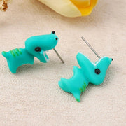 Cute Animal Cartoon Stud Earrings For Women Dinosaur Little Dog Whale Clay Bite Ear