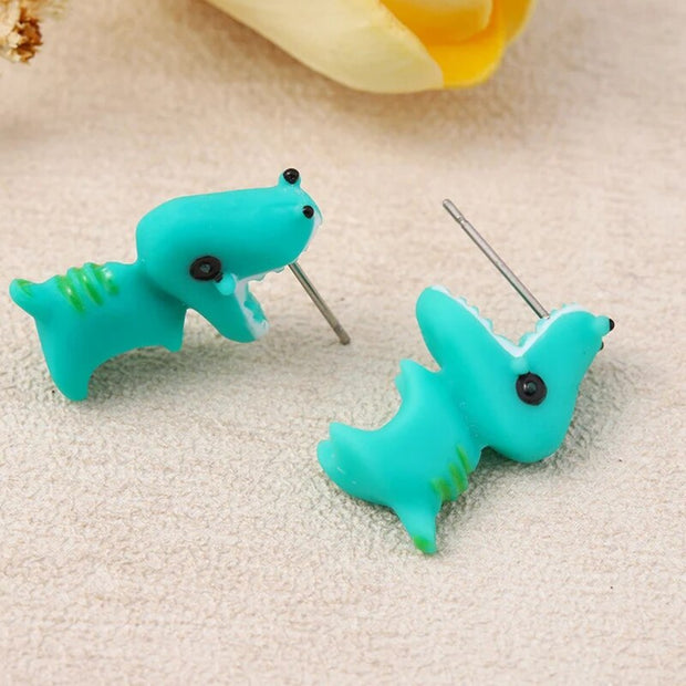 Cute Animal Cartoon Stud Earrings For Women Dinosaur Little Dog Whale Clay Bite Ear