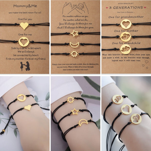 1Set Mother Daughter Bracelets Friendship Rope Chain Bracelet Card Lover