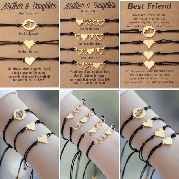 1Set Mother Daughter Bracelets Friendship Rope Chain Bracelet Card Lover