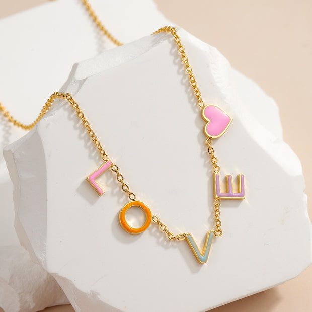 Custom Enamel Name Necklace Personalized Enamel Weld Letter Pendant 18K Gold Plated