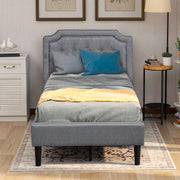 Upholstered Scalloped Linen Platform Bed, Twin Size, Gray