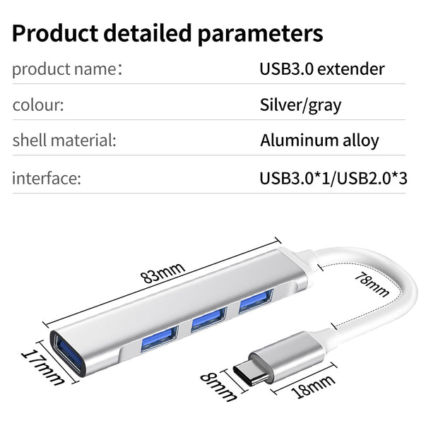 USB To Type C Adapter USB C HUB 3.0 Type C 4 Port Multi Splitter Adapter OTG