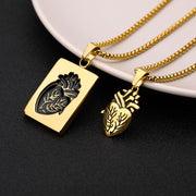 Gothic Anatomical Heart Pendant Necklace Set &amp; Puzzle Couple  Stainless Steel