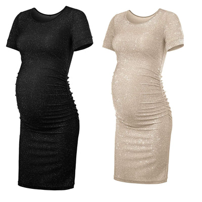 Sequins Dresses Side Ruched Party Maternity Dress