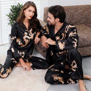 Summer Couple Thin Long Sleeve Nightgown Silk Pajamas for Men Sleepwear