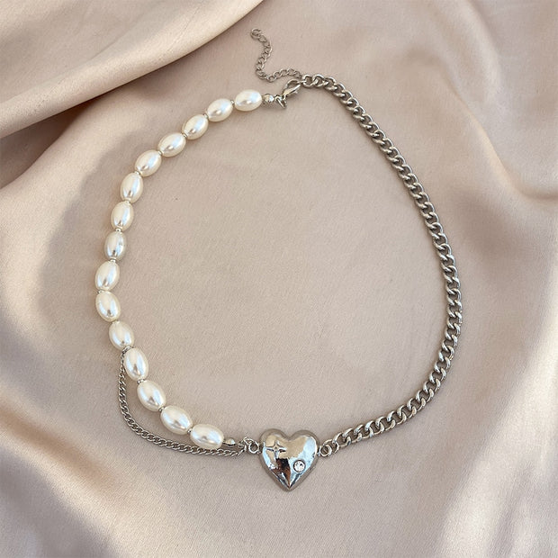 Trendy Pearl Heart Pendant Chain Necklace For Women Butterfly Choker Necklace