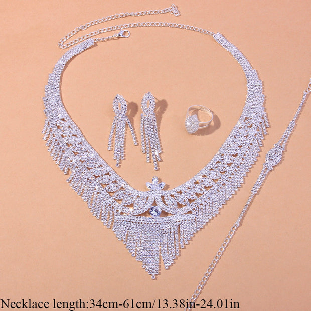 Stonefans Luxury Tassel Rhinestone Bridal Jewelry Sets for Women Wedding