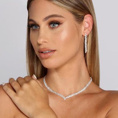 StoneFans Lozenge Necklace Earrings Set Aesthetic Women Bridal Accessories