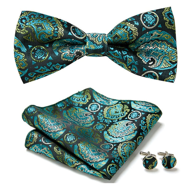 New Paisley  Bow Tie for men Wedding Bowtie Handkerchief Cufflink Set