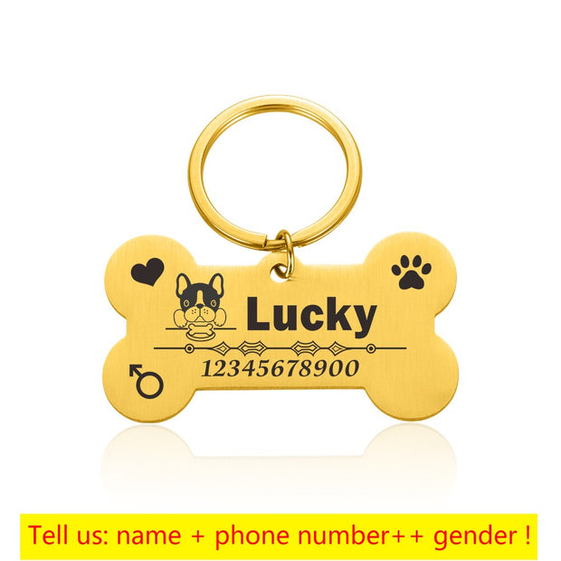 Engraved Pet Id Tags Custom Metal Bone Collar for Cat Silent Tag Personalized Collar