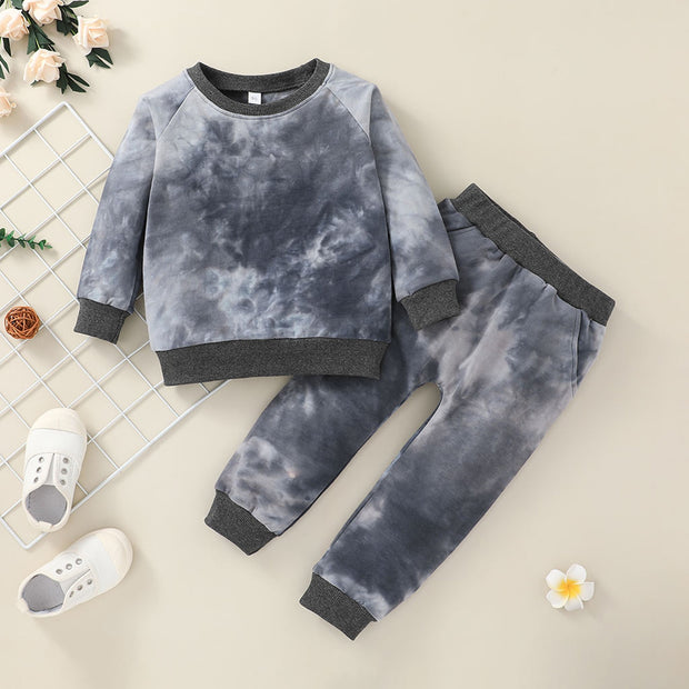 Winter Toddler Baby Boys Clothing Sets Tie-Dye Sweatshirts +Pants Kids