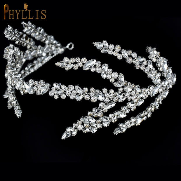 A254 Silver Gold Bride Headband Rhinestone Hair Jewelry for Women Tiaras Luxury
