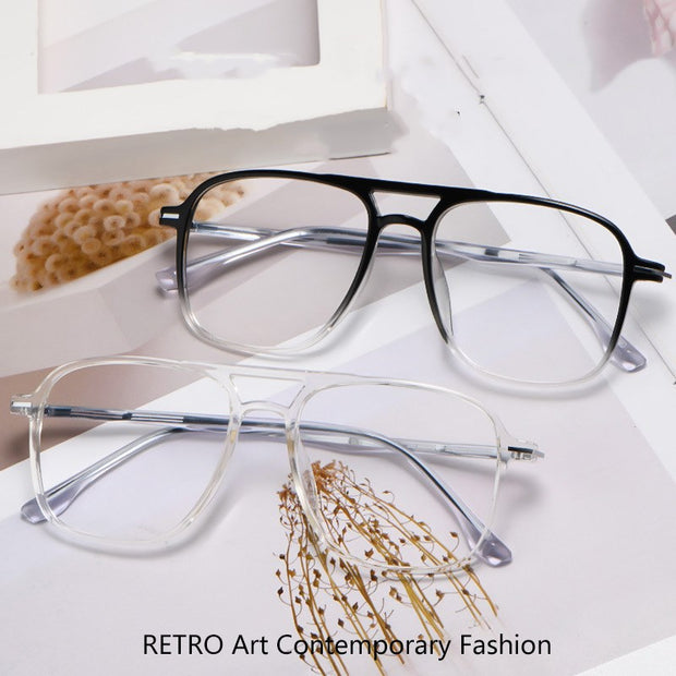 Transparent Double Beam Retro Flat Spectacles Myopia Glasses Frame