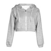 Zip Up Crop Top Hoodie Women Lace Up Drawstring Hoodies