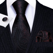 3PC Fashion Luxury Dark Floral 100% Silk Tie Gifts For Men Suit