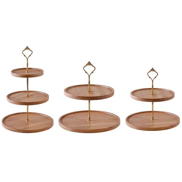 Kitchen Bamboo Tray Holiday Party 2/3L layer Fruit Plate Dessert Candy Dish