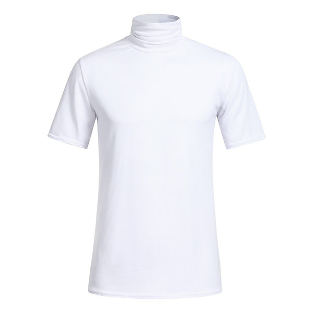 Turtleneck T Shirt Men Spring Summer Short Sleeve Bottoming Shirt Solid Pullovers