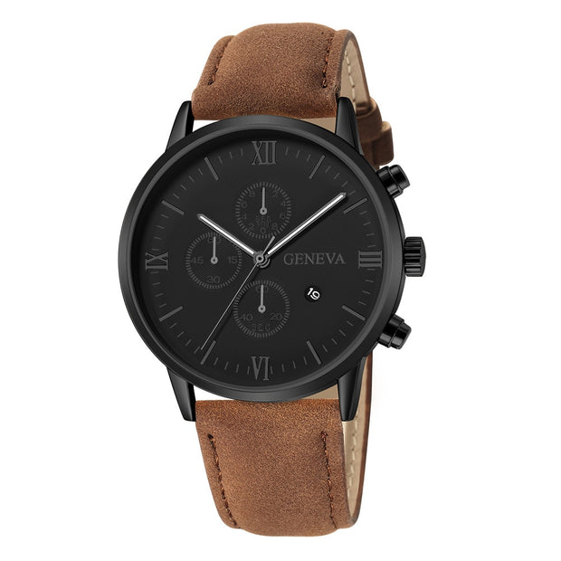 Men Casual Sport Watches Geneva Leather Band Calendar Quartz Watch