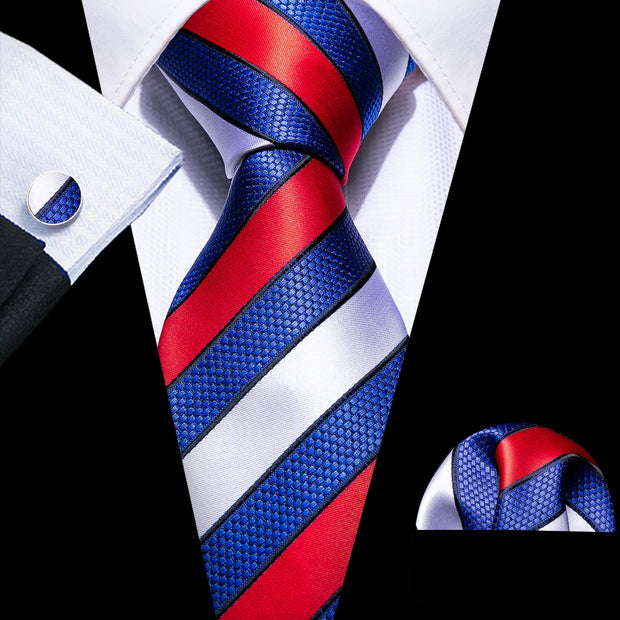 New Fashion Red Striped Men Tie Set Silk Jacquard Neckties