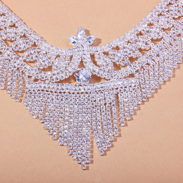 Stonefans Luxury Tassel Rhinestone Bridal Jewelry Sets for Women Wedding