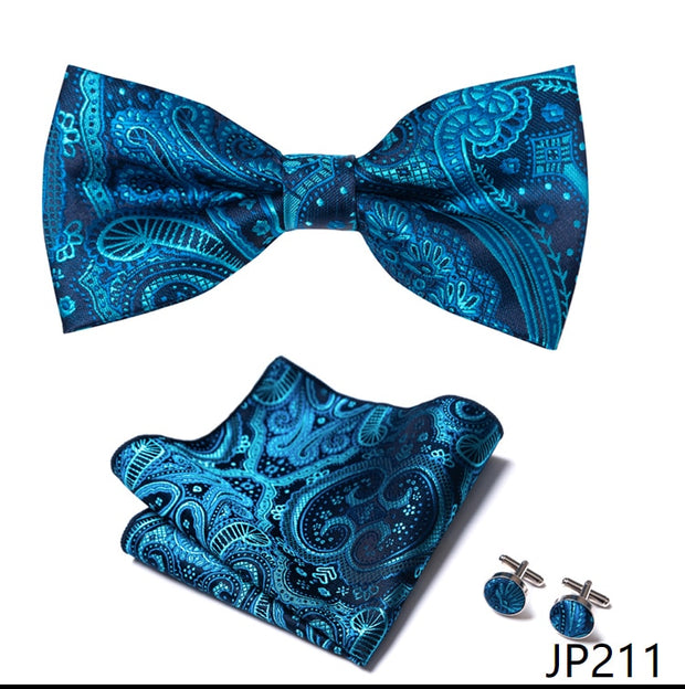 New Paisley  Bow Tie for men Wedding Bowtie Handkerchief Cufflink Set