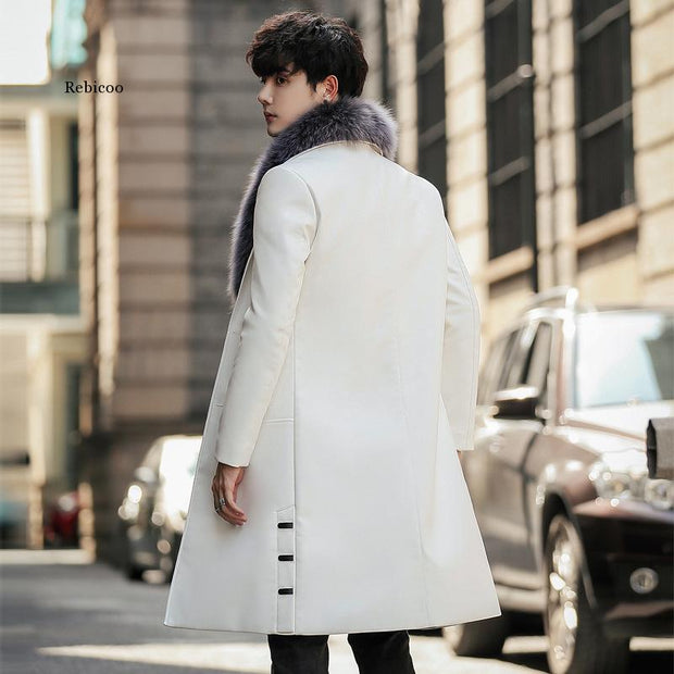 Big Fur Collar Long Overcoats Luxury Long Leather Jackets