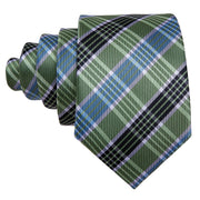 Fashion Green Plaid Men Tie Set Silk Jacquard Necktie Wedding Business