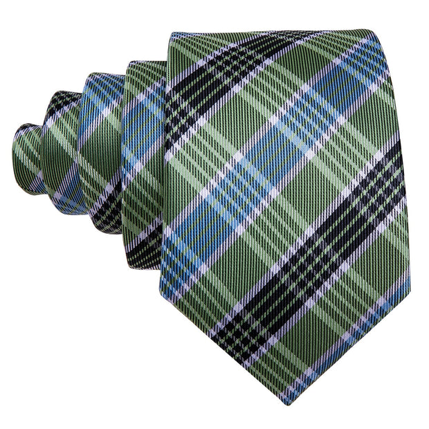 Fashion Green Plaid Men Tie Set Silk Jacquard Necktie Wedding Business