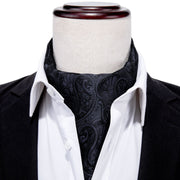 Fashion Black Silk Cravat Ascot Tie For Men Pocket Square