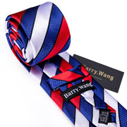 New Fashion Red Striped Men Tie Set Silk Jacquard Neckties