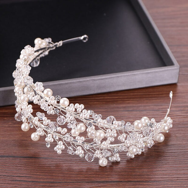 White Pearl Bridal Hairbands Tiaras Wedding Crown Headband For Bride