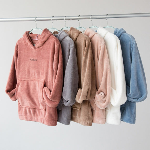 Winter Flannel Pajama Set Women Fleece Hoodie+Pants