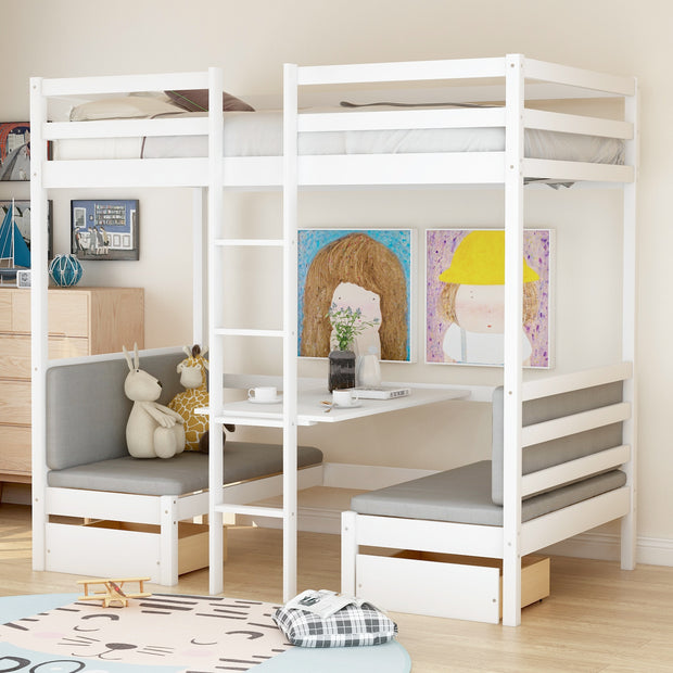 Functional Loft Bed  Turn Into Upper Bed and Down Desk Cushion Sets are Free