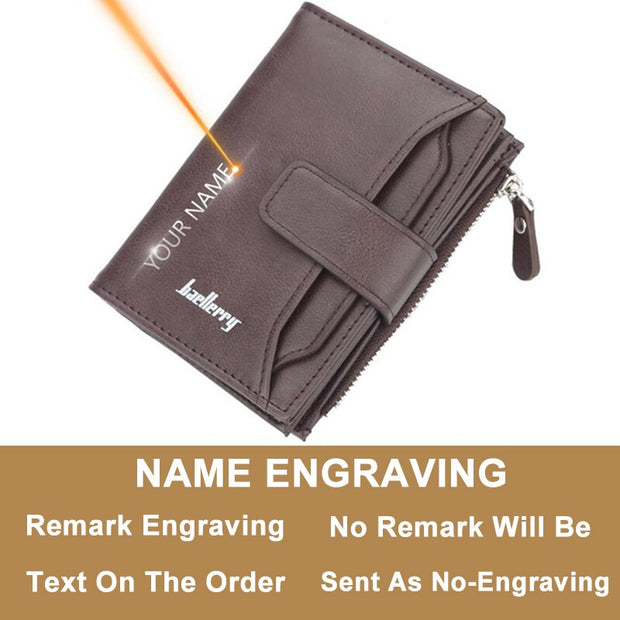 Free Custom Name Engraving Men Wallets Short Tri-fold PU Leather
