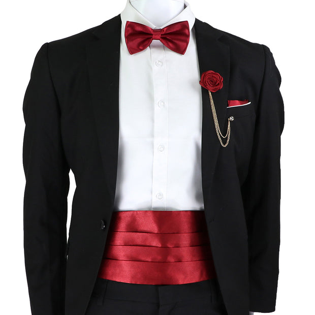 New Fashion Mens Cummerbund Bow Tie Brooch Set