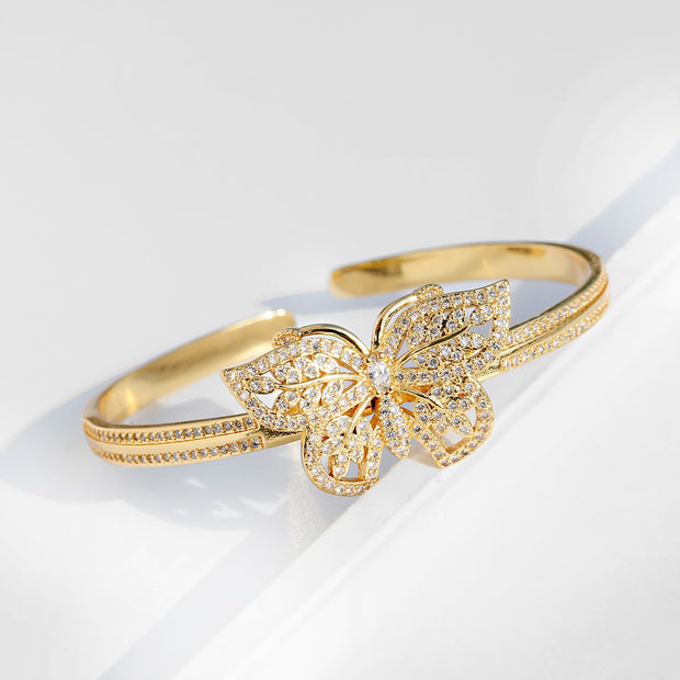 Luxury Zircon Crystal Hollow Gold Color Bangle Bracelet For Women Classic Star Evil Eye