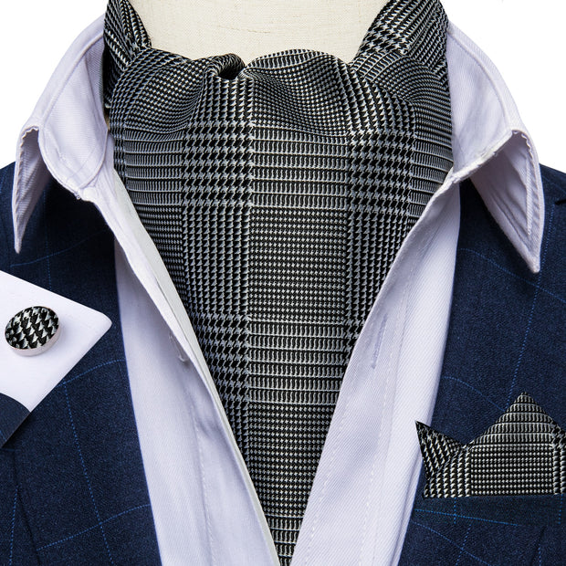 DiBanGu Men Luxury Silk Ascot Tie Cravat Tie Handkerchief Cufflinks 3pcs Set
