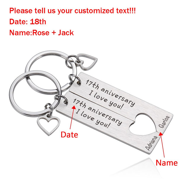 Personalized Stainless Steel Date Name Couple Custom Keychain