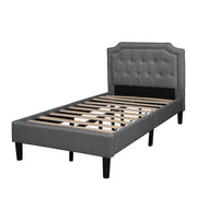 Upholstered Scalloped Linen Platform Bed, Twin Size, Gray