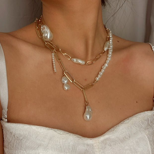 Natural Baroque Pearl Necklace Fashion Creative Irregular Metal Chain
