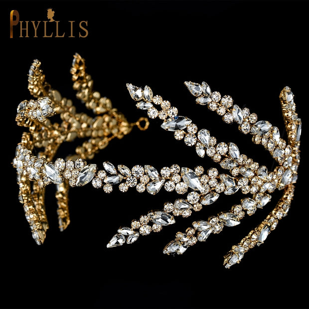 A254 Silver Gold Bride Headband Rhinestone Hair Jewelry for Women Tiaras Luxury