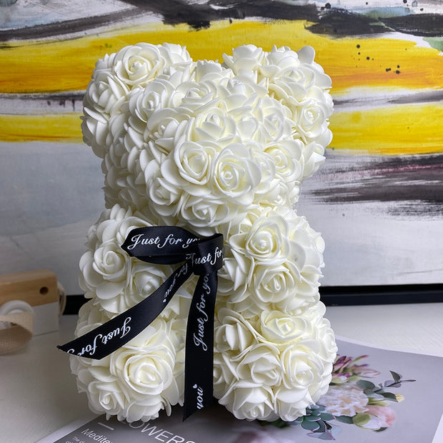 HOT Valentines Day Gift 25cm Red Rose Teddy Bear Rose Flower Artificial Decoration