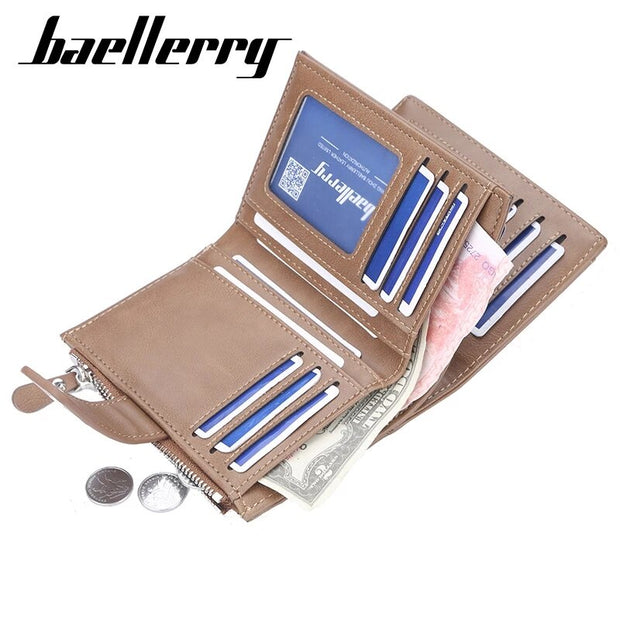 Free Custom Name Engraving Men Wallets Short Tri-fold PU Leather