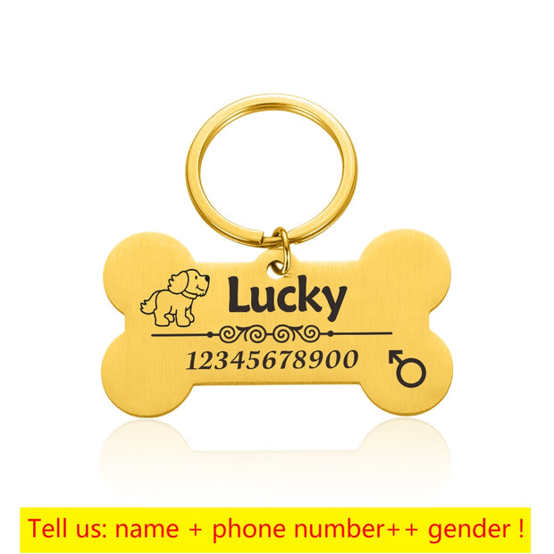 Engraved Pet Id Tags Custom Metal Bone Collar for Cat Silent Tag Personalized Collar