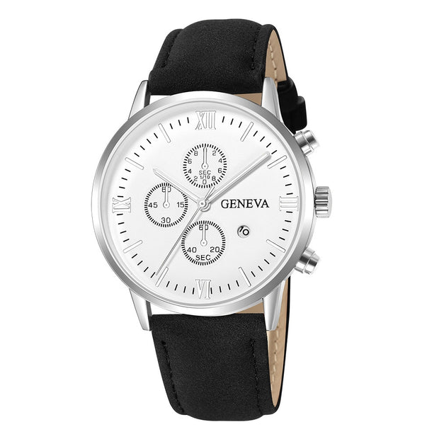 Men Casual Sport Watches Geneva Leather Band Calendar Quartz Watch
