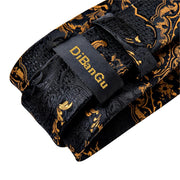 Men Tie Black Gold Paisley Quality Wedding Tie For Men Hanky Cufflink Silk Tie Set