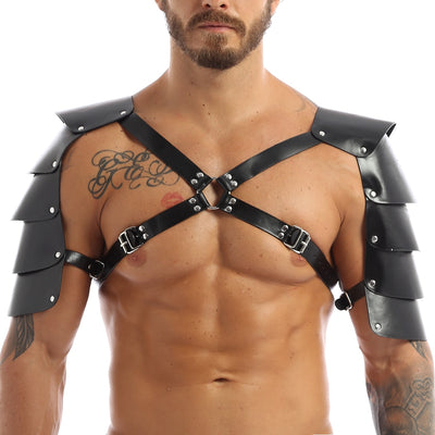 MSemis Sexy Leather Body Chest Harness with Shoulder Armors