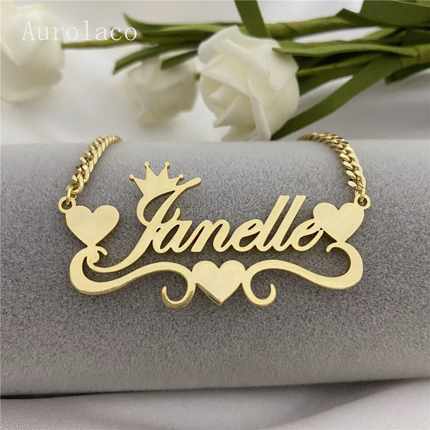 AurolaCo Custom Name Necklace With Heart Personalized Stainless Steel Gold