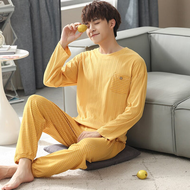 Full Pure Cotton Pajamas Letter Sleepwear Solid Color